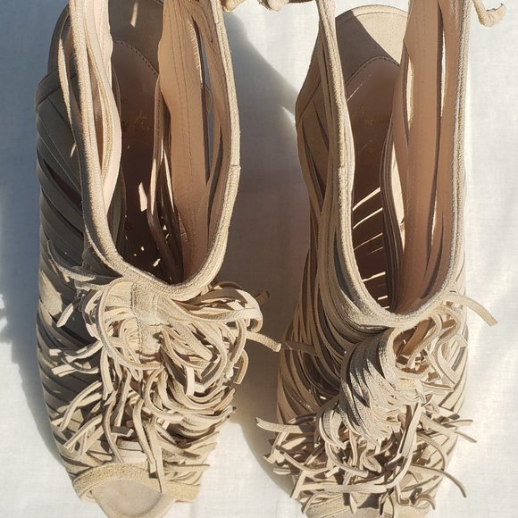 Christian Louboutin Open Toe Beige Suede Boots Size 40 EU/ 10 US - Picture 5 of 16